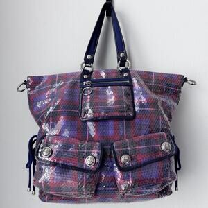 COACH Poppy X-Large Limited Edition Tartan Glam Sequin Spotlight Tote Bag 15890